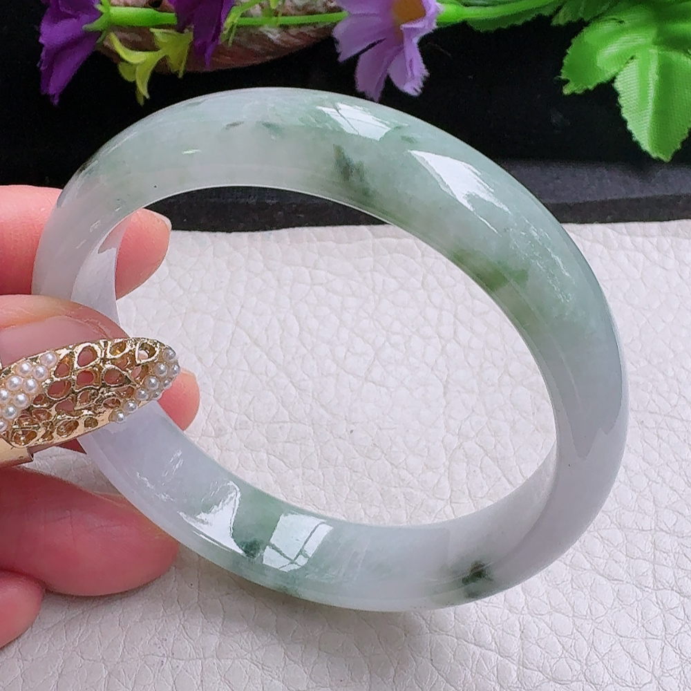 xx实拍54*12.5*6.6平安镯 缅甸翡翠a货手镯飘花正圈玉镯子