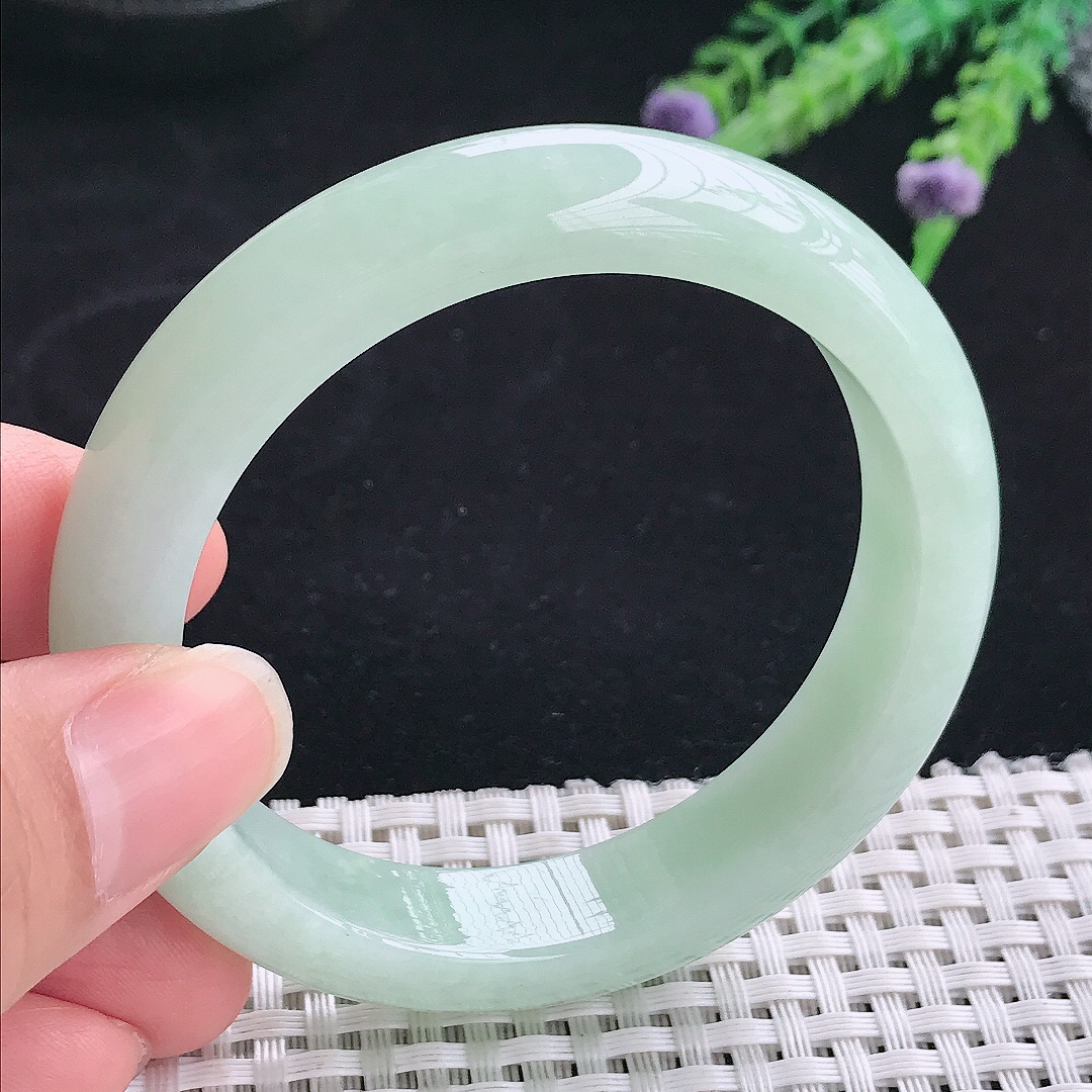 实拍A货翡翠55/12.7/8.5老坑冰润起胶冰晴绿手镯翡翠玉镯手环