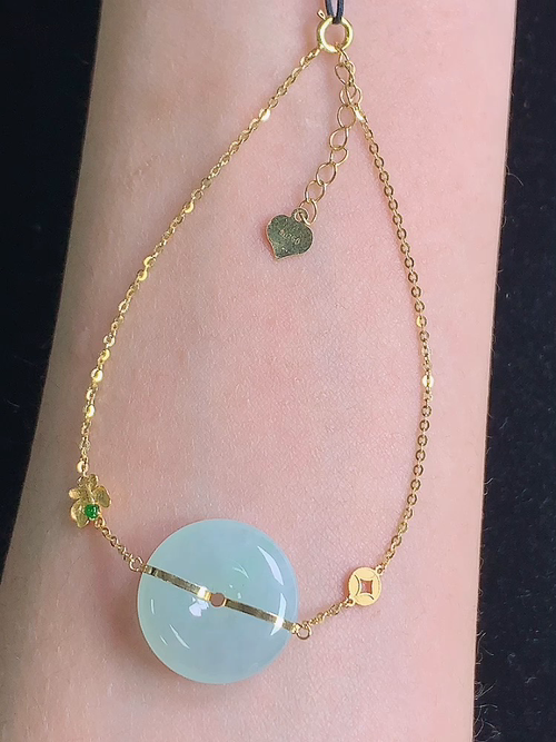 手链，18k金镶冰平安扣，，尺寸15.7/4.7，编号y2727 25