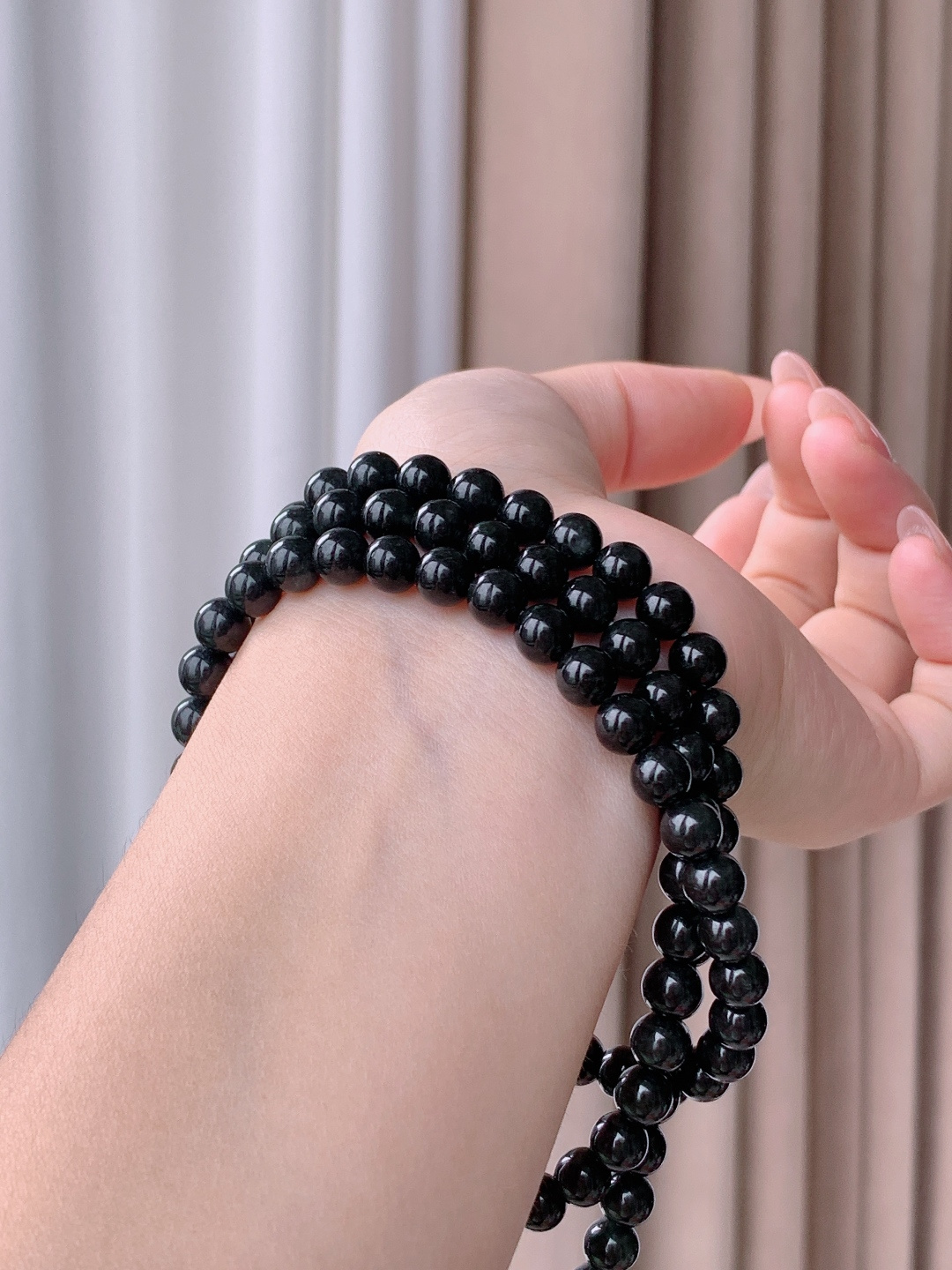 墨翠珠串圆珠子珠链，性比高，色浓，6.5mm，35cm，55.5克