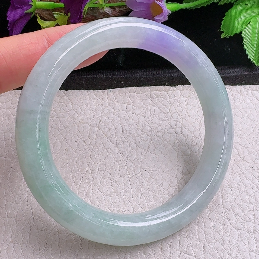 ss实拍59*11美人镯 缅甸翡翠a货手镯飘紫细润圆条玉镯子