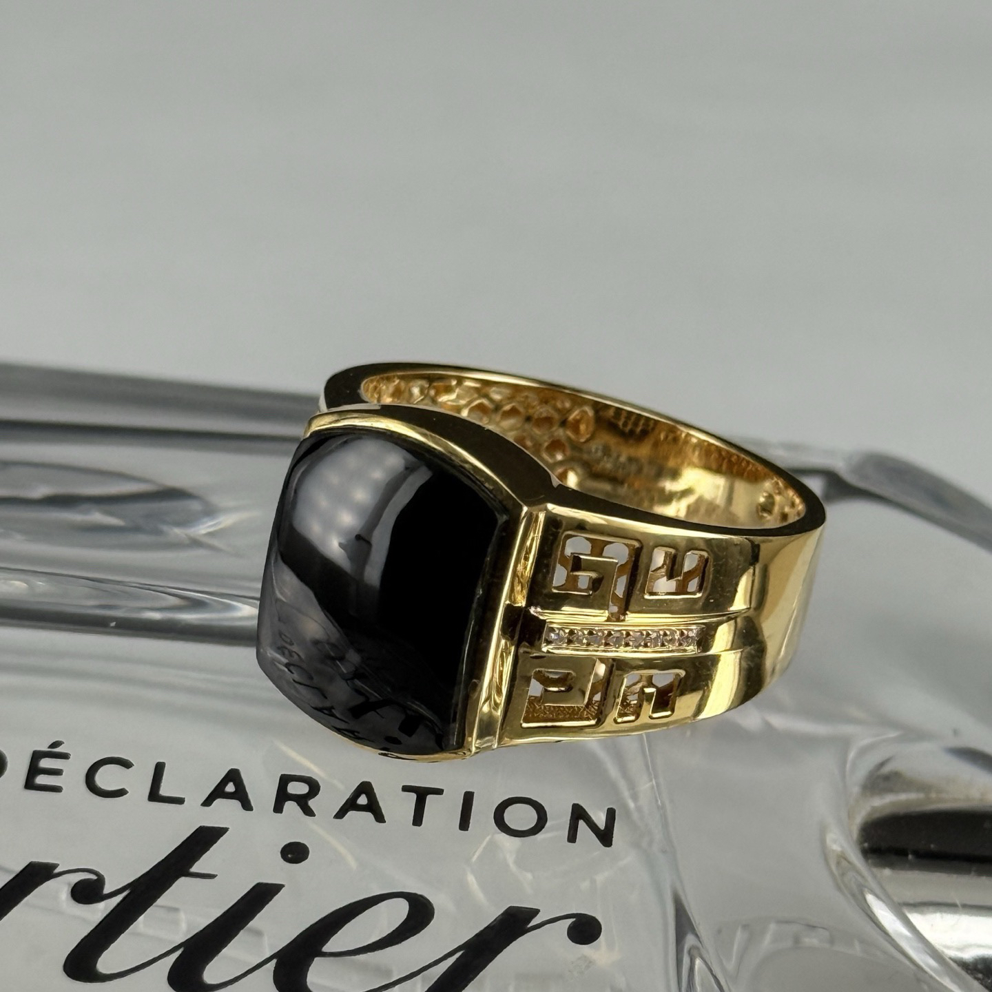 精品18k墨翠马鞍男戒 种好色正 黑度极好 打灯通透 油性十足 尺寸14.8