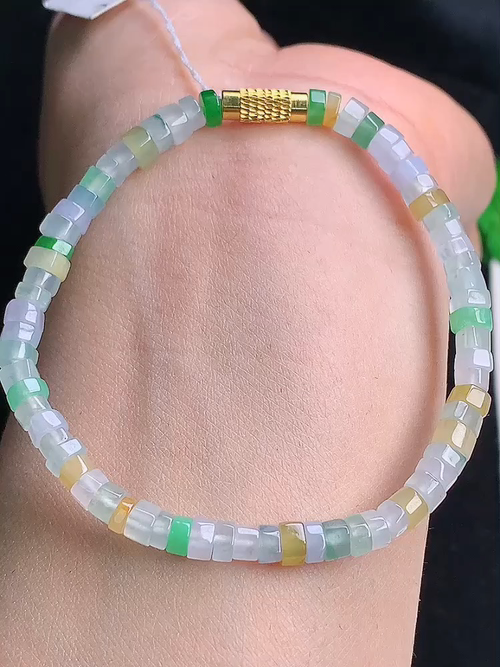 冰三彩算盘珠手链，，尺寸4.9/2.7mm，颗数：67，№y26222 26