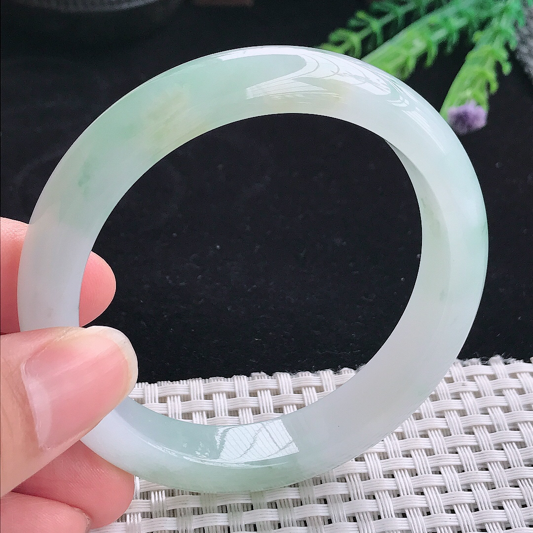 实拍A货翡翠58/12.6/8.5老坑冰胶果冻冰飘花手镯翡翠玉镯手环