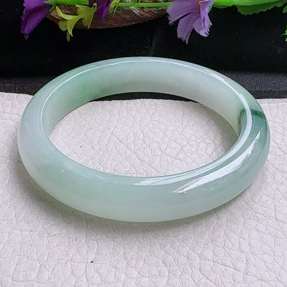 yh大圈口60.5*12.6*8.5平安镯 缅甸翡翠a货手镯冰飘花正圈玉镯子