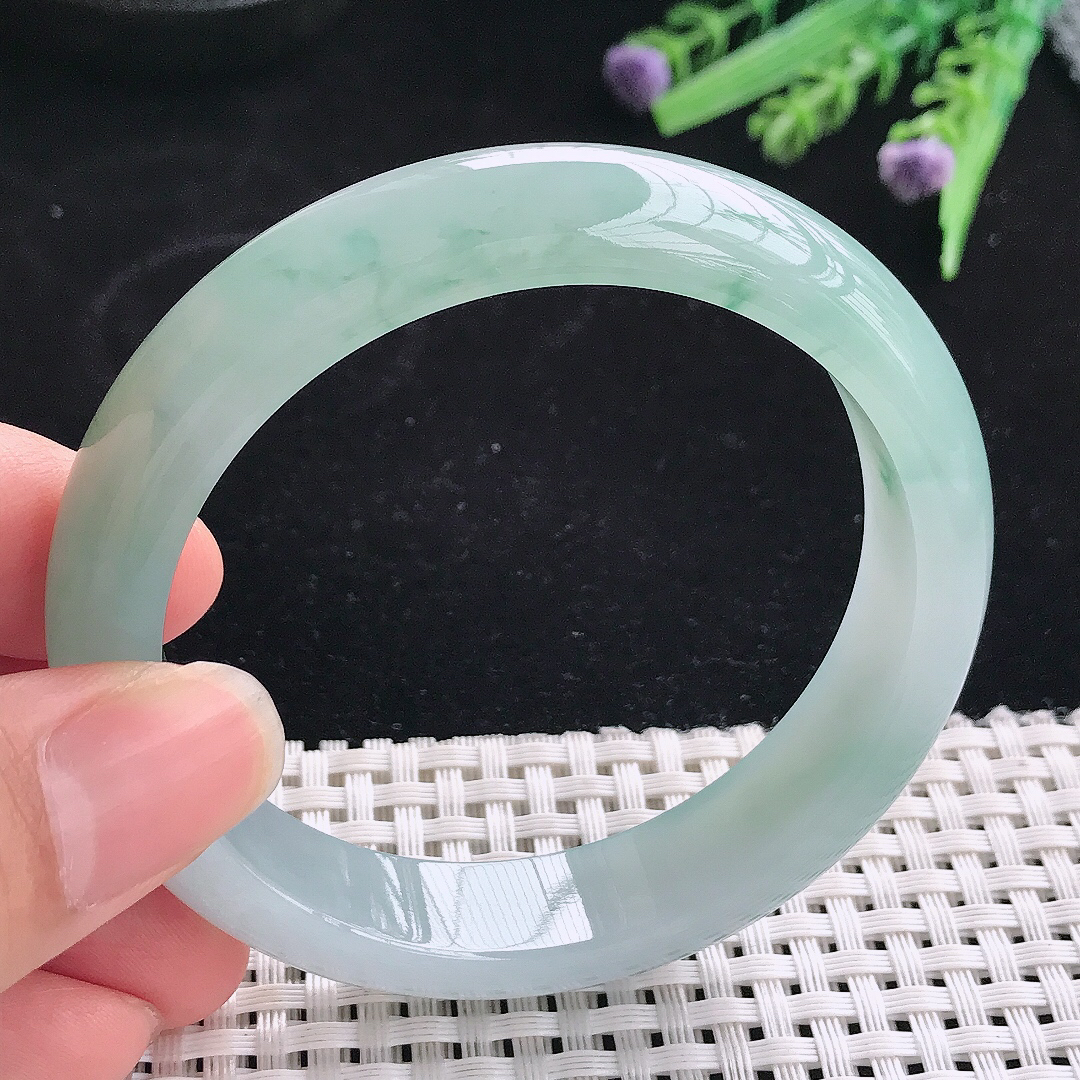 实拍A货翡翠56.5/13/8.2老坑冰胶果冻冰飘花手镯翡翠玉镯平安镯