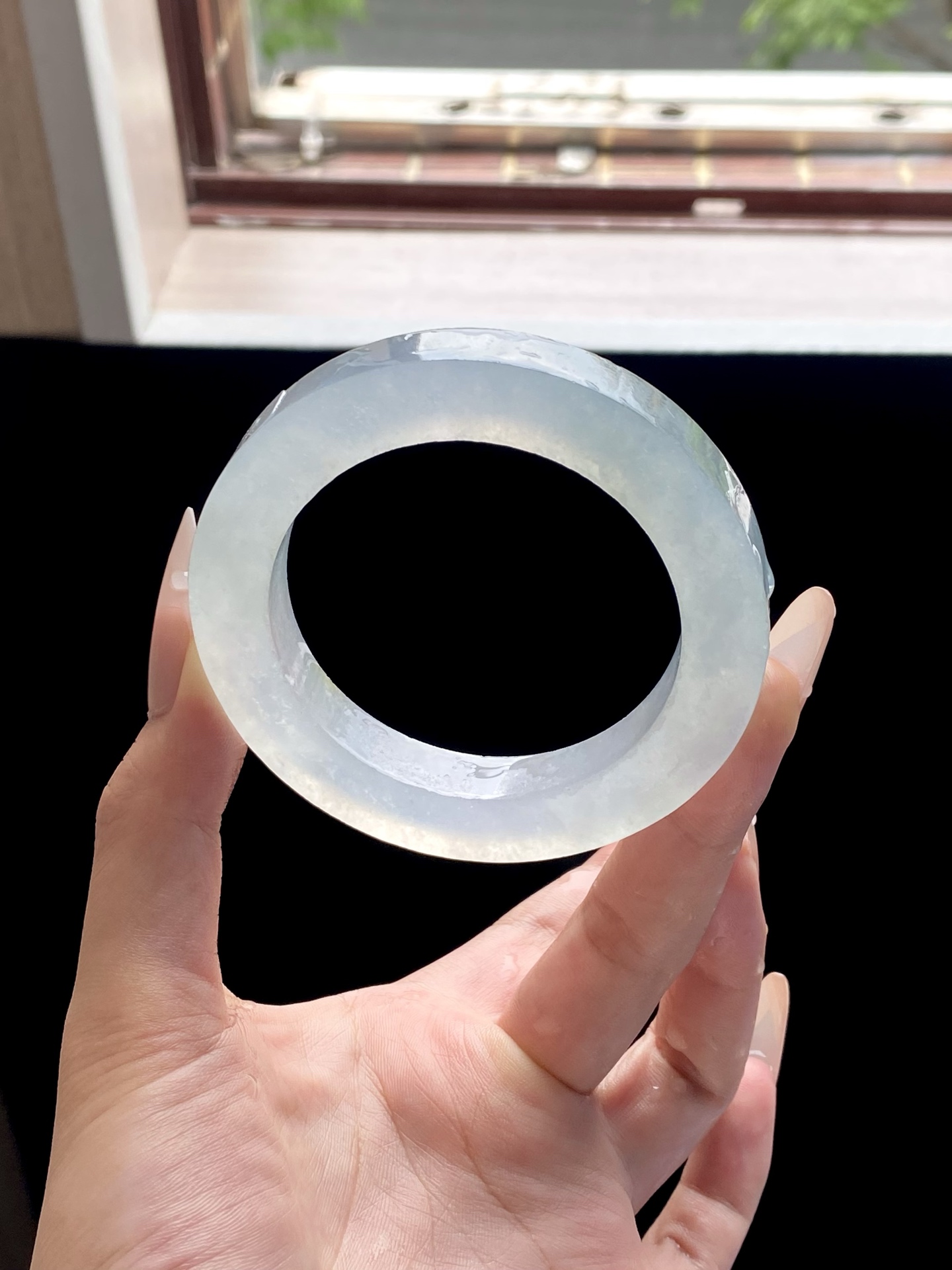 冰种天空蓝圆条镯胚，A0427-1，⭕️77.5-55.6-10.5-11.2，可做56～58圆条