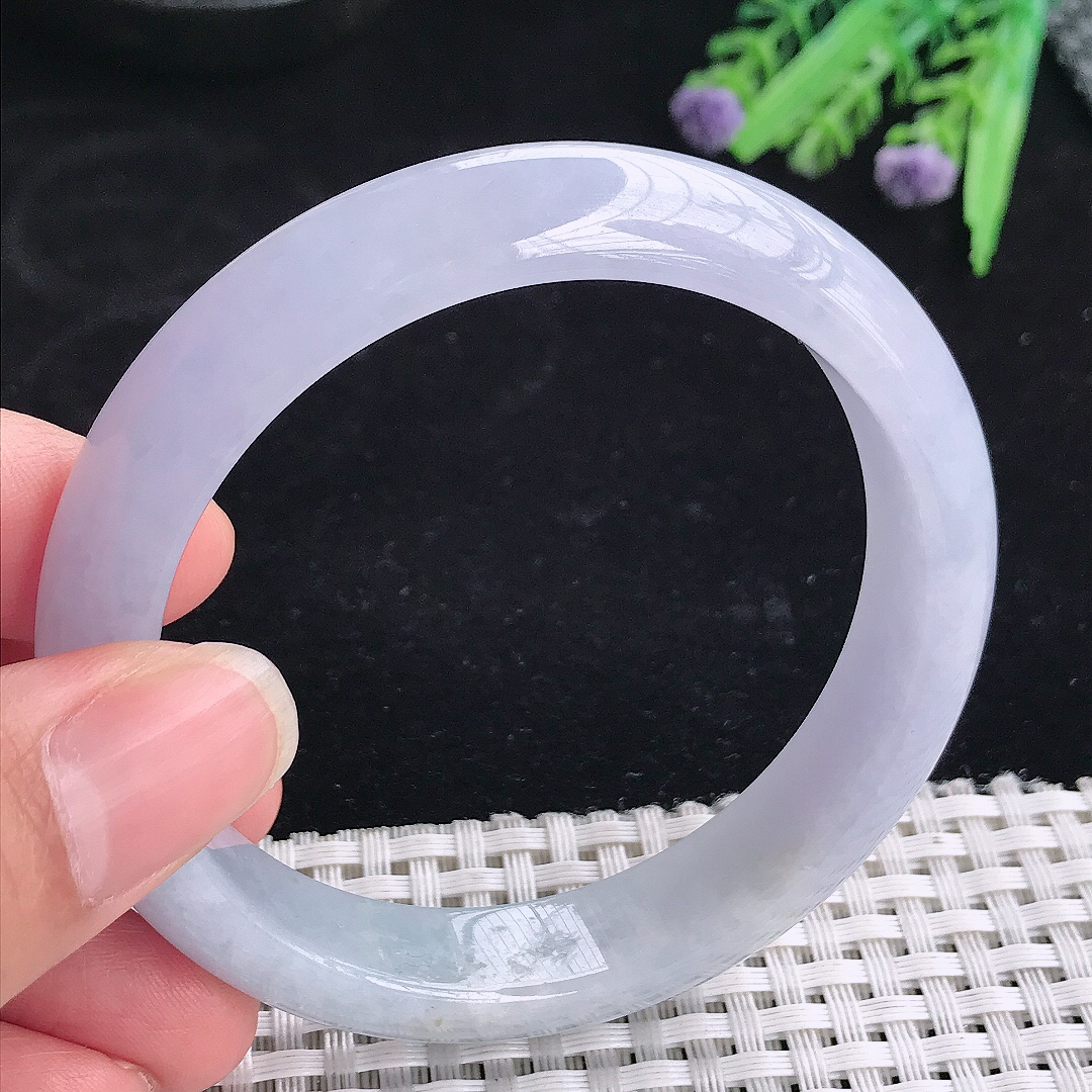 实拍A货翡翠57.5/12.8/8老坑冰润水灵紫罗兰手镯翡翠玉镯平安镯