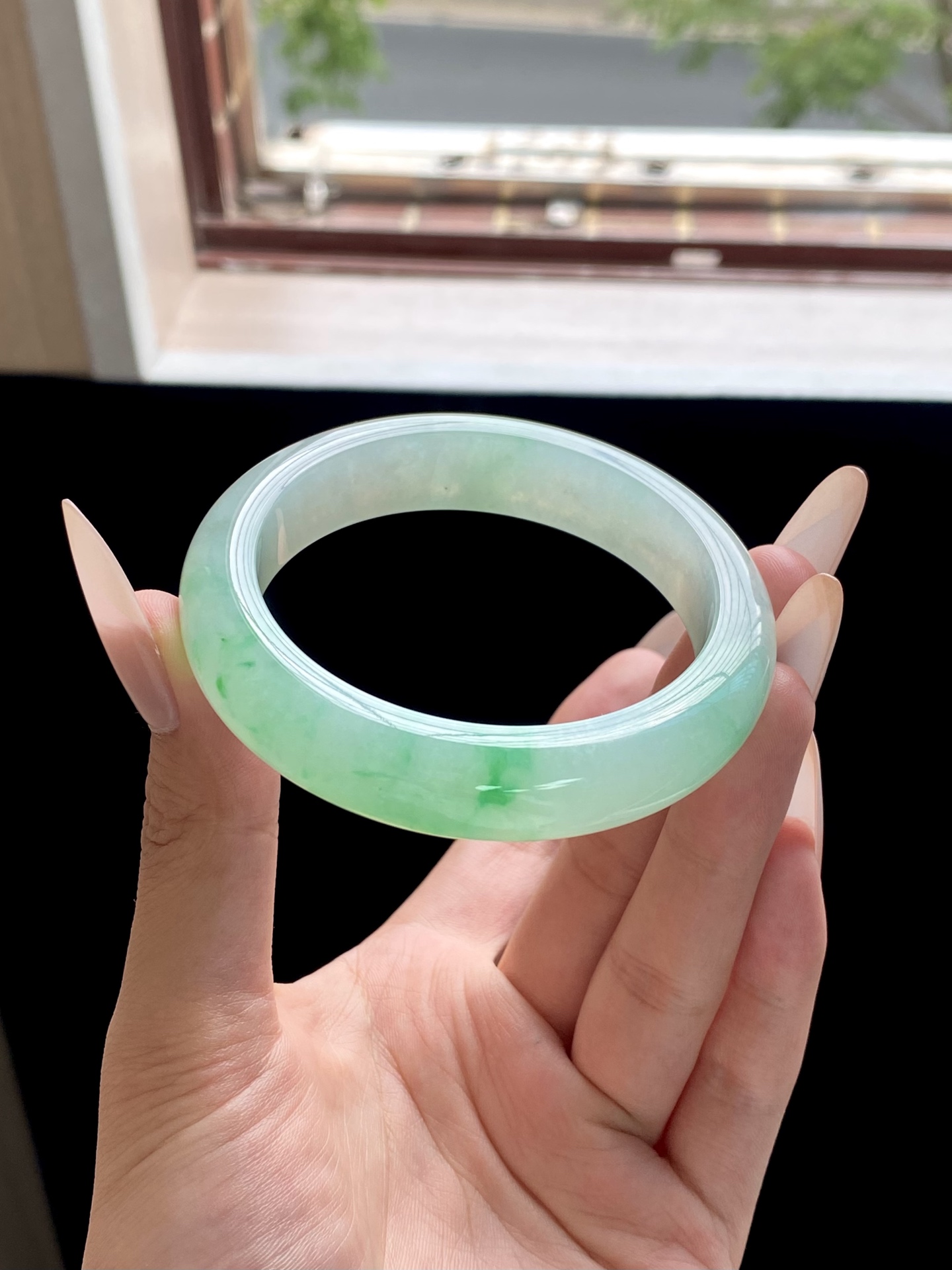 冰种白底青飘绿正圈成品，HYC-435，⭕️56.4-13.5-9.3