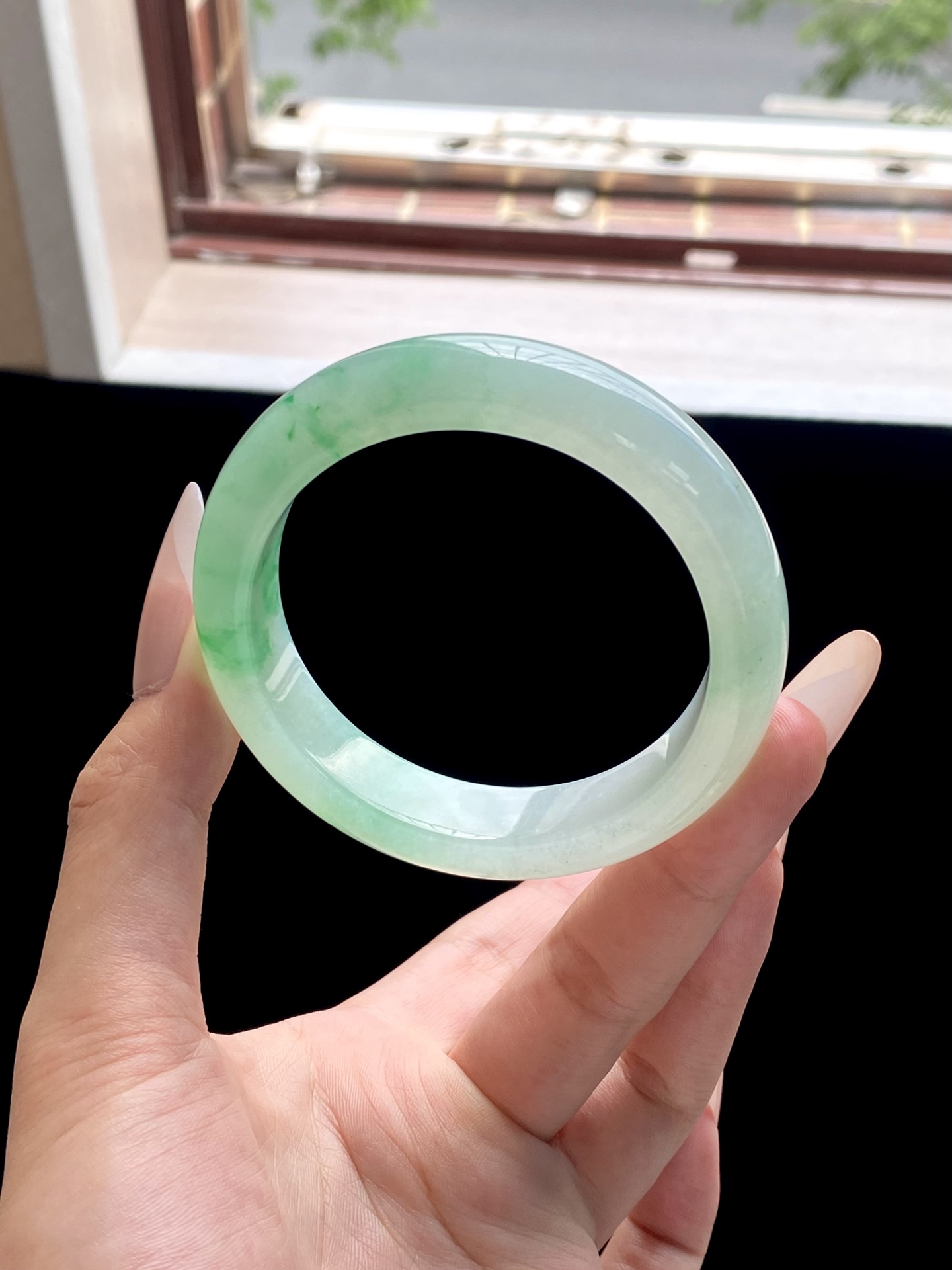 冰种白底青飘绿正圈成品，HYC-435，⭕️56.4-13.5-9.3