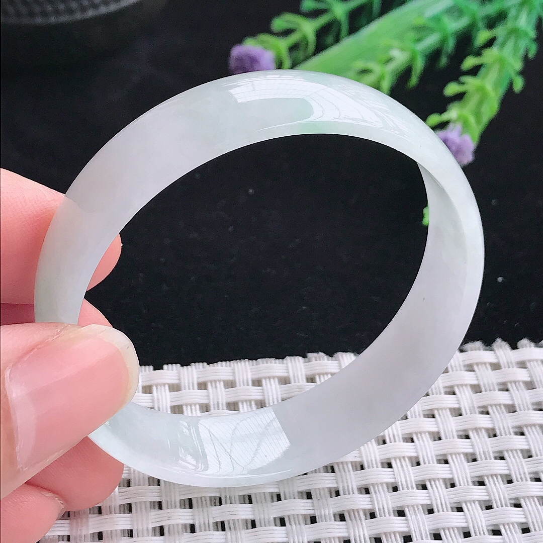 实拍A货翡翠51.5/13.3/4老坑冰润飘阳绿手镯宽边玉镯福镯平安镯