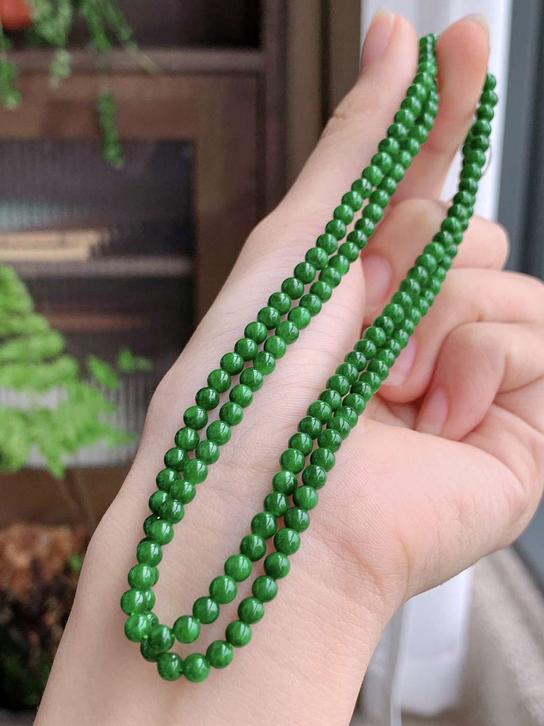 冰辣阳绿珠链圆珠子珠链，性比高，3.6mm，29cm，16.4克