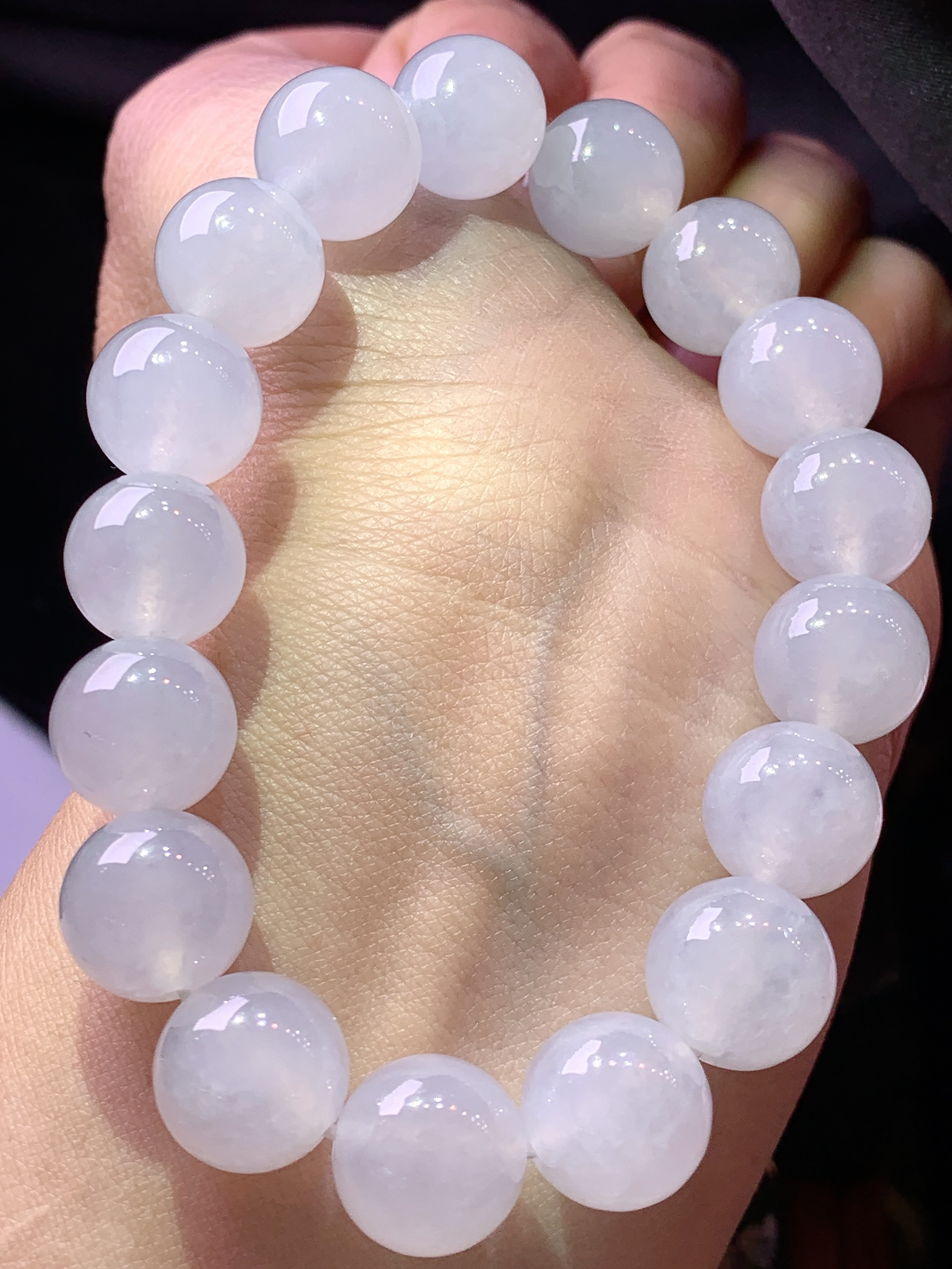 冰种圆珠手链 玉质细腻 色泽艳丽清新 水润亮眼 整体尺寸12h3
