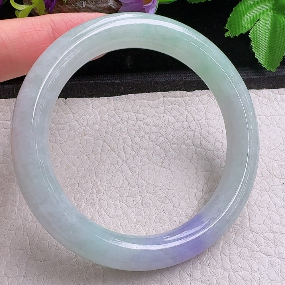 ss实拍59*11美人镯 缅甸翡翠a货手镯飘紫细润圆条玉镯子