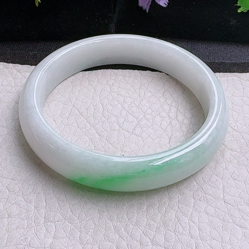 xx实拍55*12*7.2平安镯 缅甸翡翠a货手镯飘绿细润正圈玉镯子