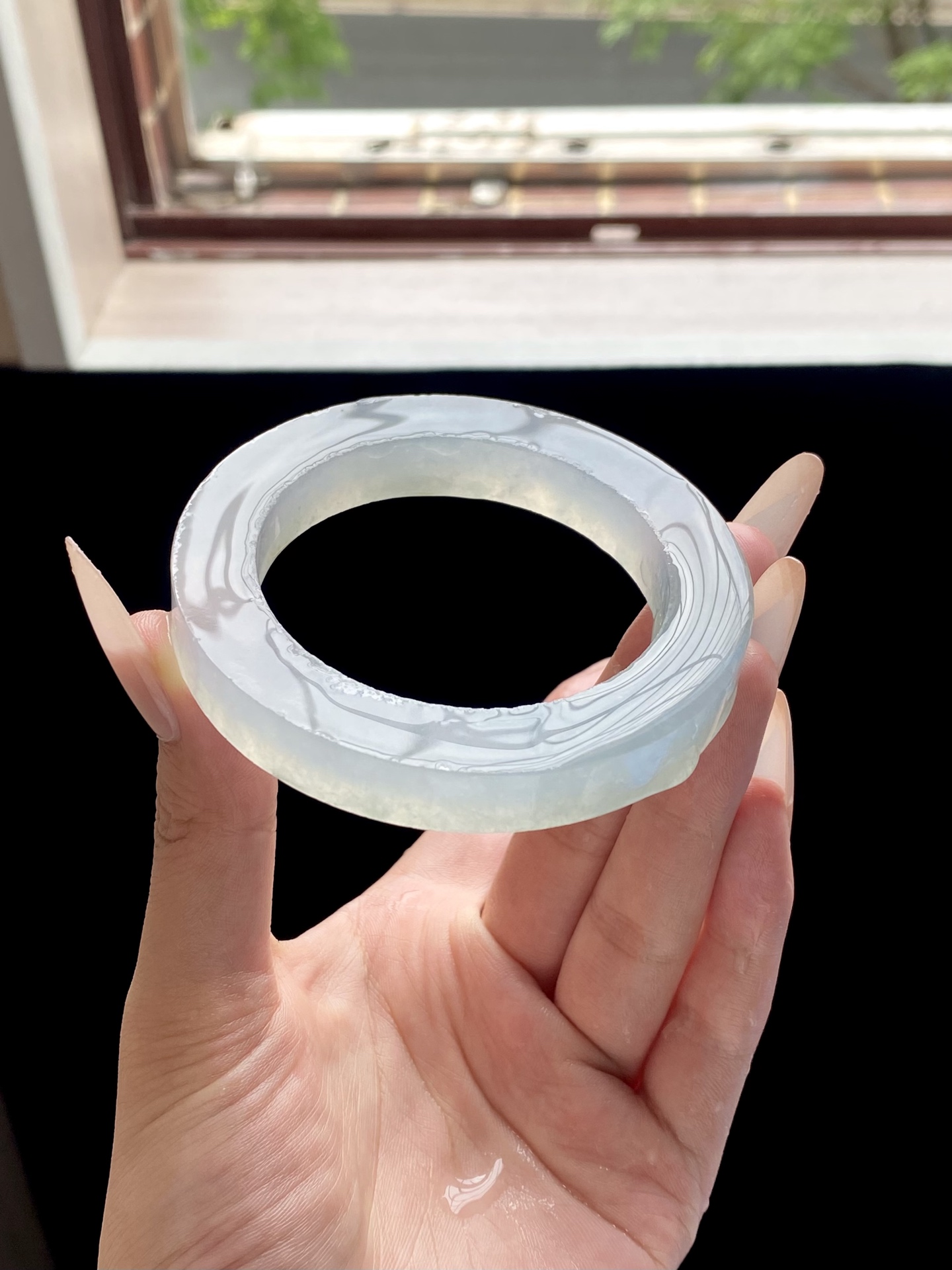 冰种天空蓝圆条镯胚，A0427-1，⭕️77.5-55.6-10.5-11.2，可做56～58圆条