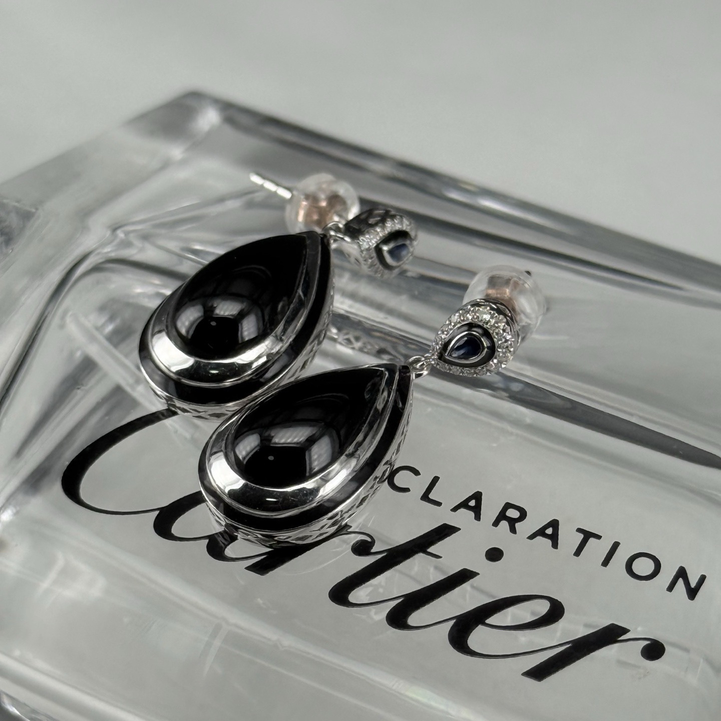 精品18k墨翠水滴耳坠 种好色正 黑度极好 打灯通透 油性十足 尺寸16.7mm