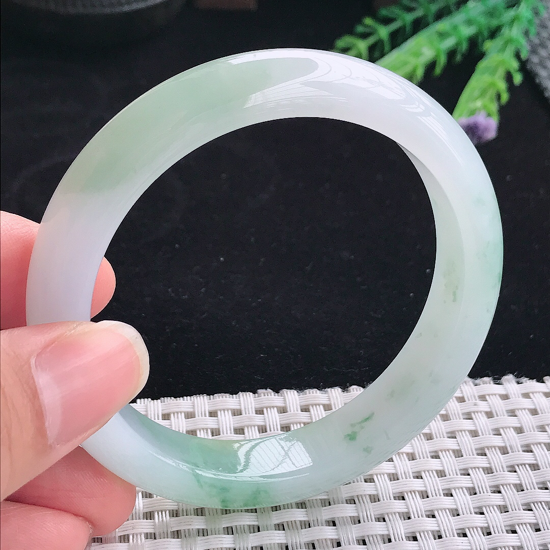 实拍A货翡翠58/12.6/8.5老坑冰胶果冻冰飘花手镯翡翠玉镯手环