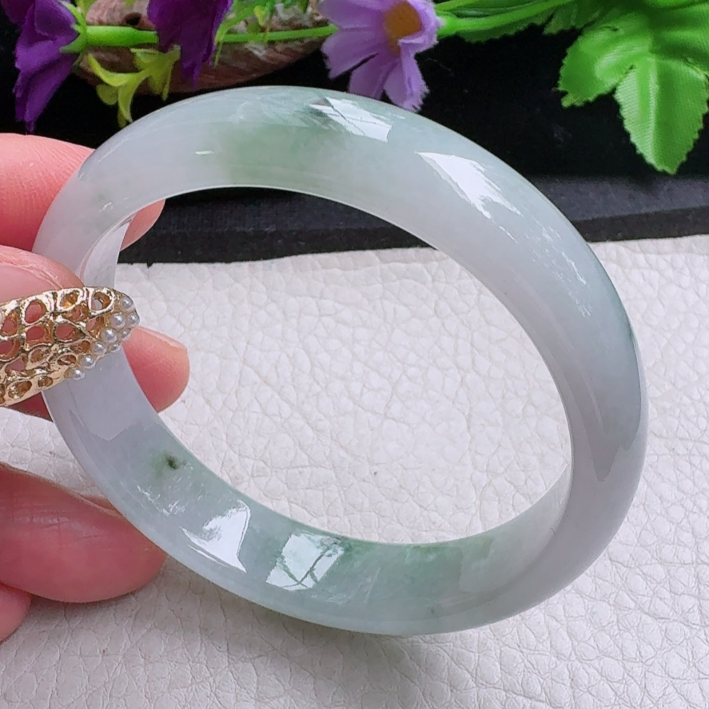 xx实拍54*12.5*6.6平安镯 缅甸翡翠a货手镯飘花正圈玉镯子