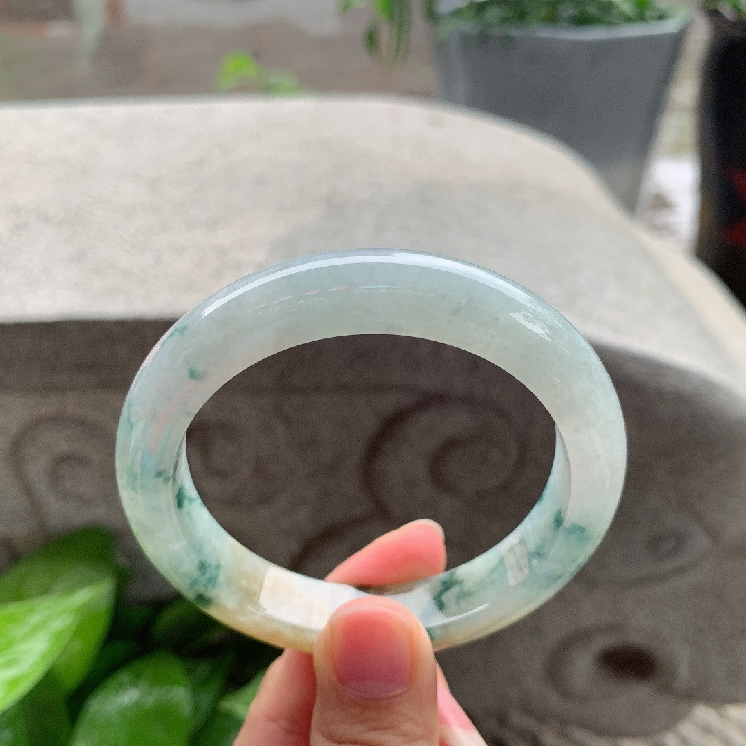 圈口 56.7-11.8-8.8【飘花黄翡正圈手镯】正圈56 57可戴