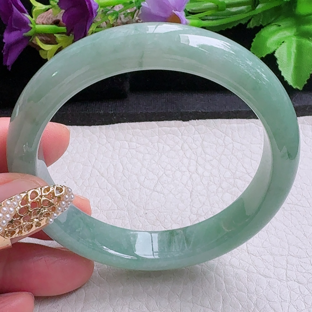 n实拍56*12.3*8平安镯 缅甸翡翠a货手镯飘花正圈玉镯子