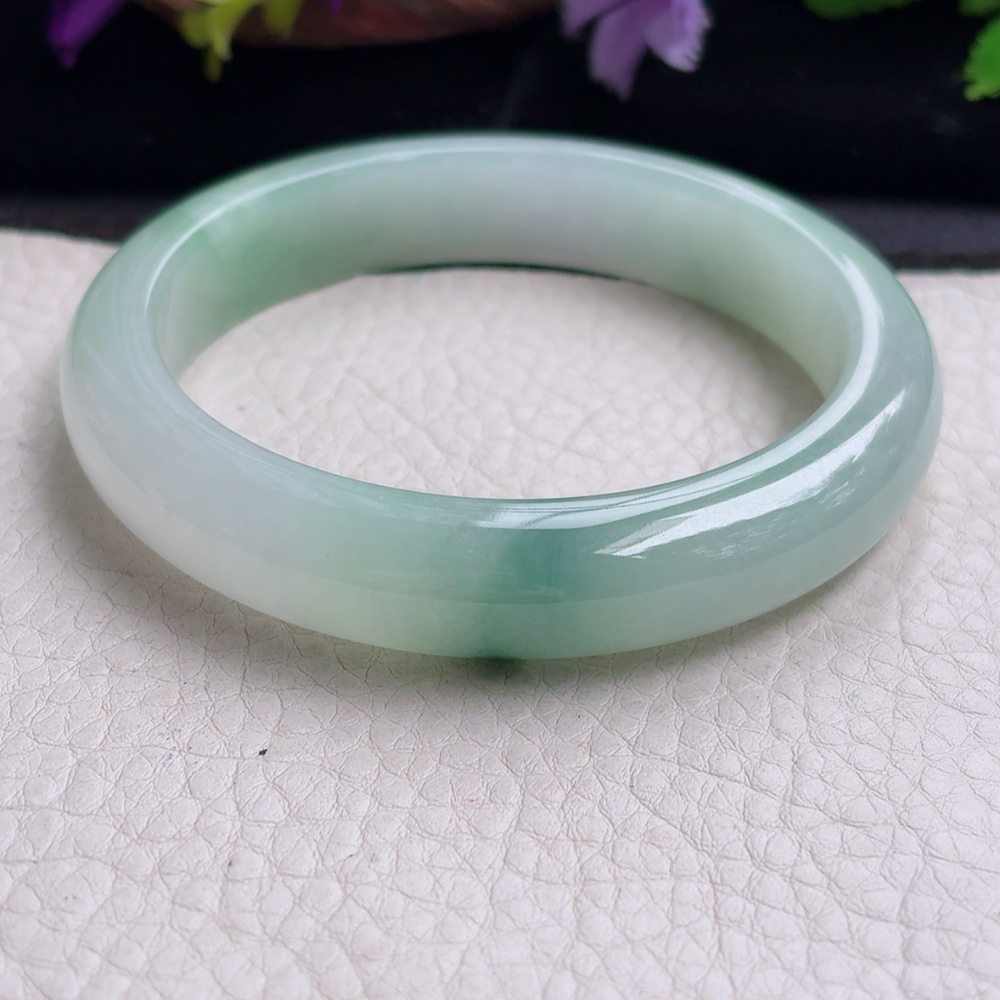 yh大圈口60.5*12.6*8.5平安镯 缅甸翡翠a货手镯冰飘花正圈玉镯子