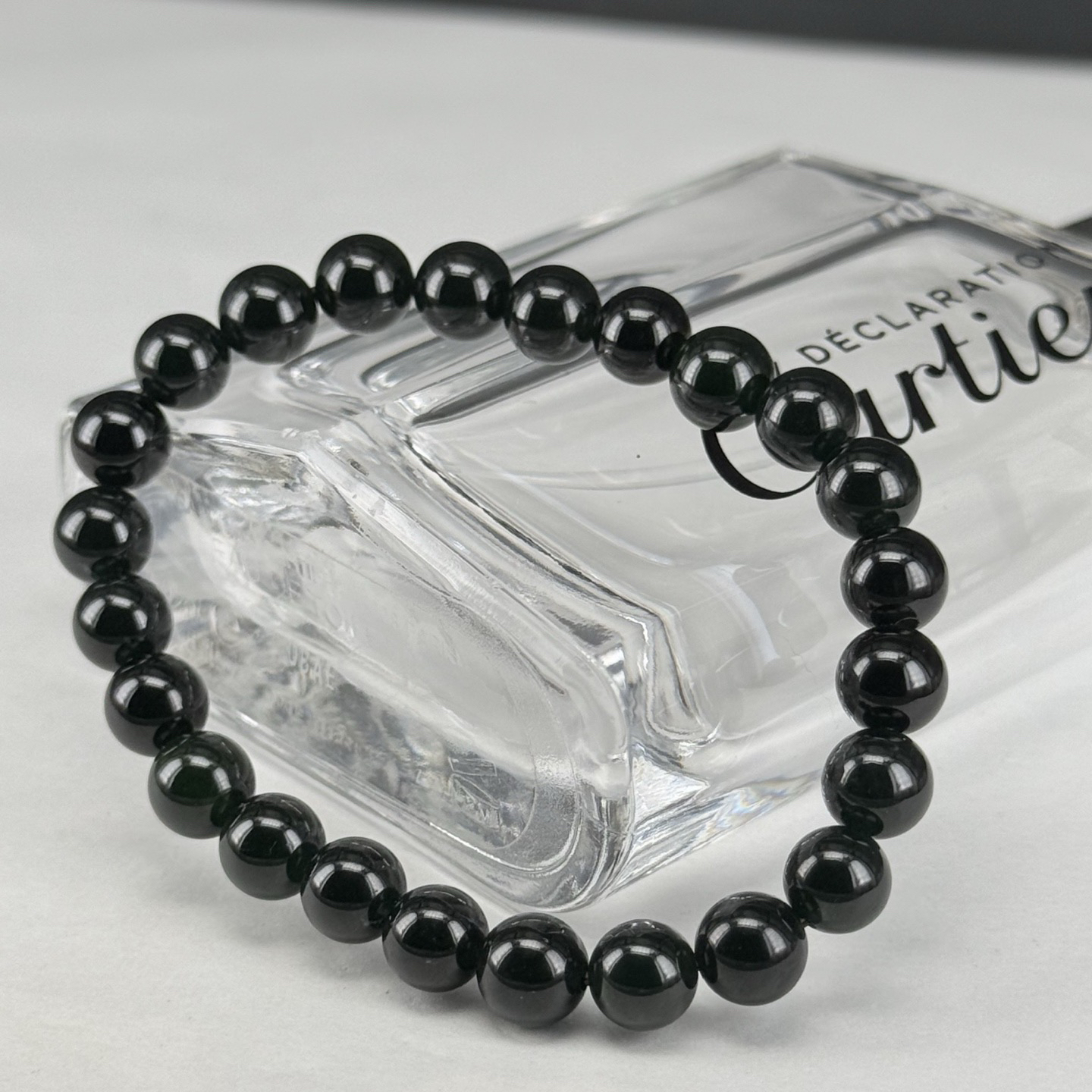 精品墨翠珠子手串 种好色正 黑度极好 打灯通透 油性十足 尺寸6.8