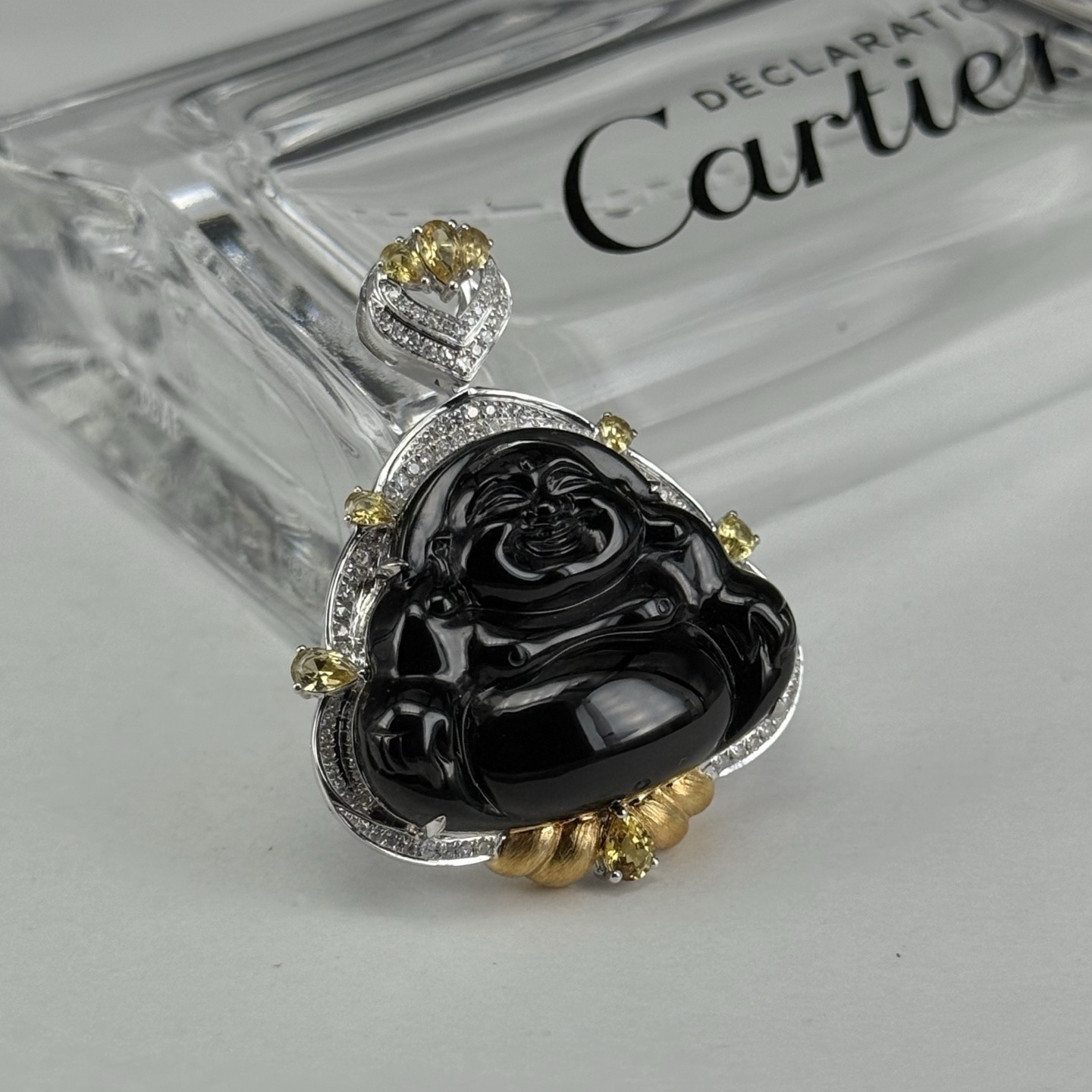 精品18k墨翠大肚佛 种好色正 黑度极好 打灯通透 油性十足 尺寸38.8