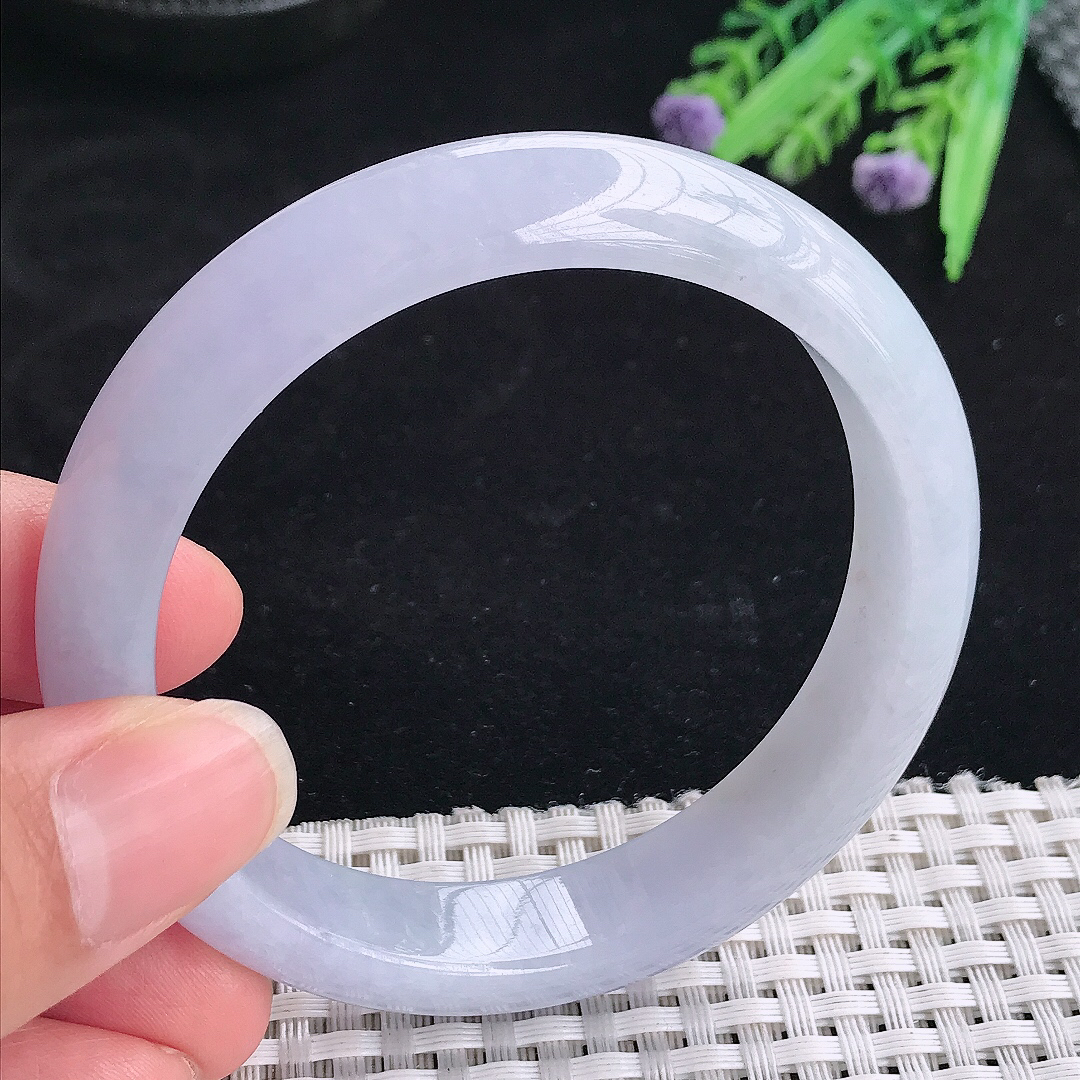 实拍A货翡翠57.5/12.8/8老坑冰润水灵紫罗兰手镯翡翠玉镯平安镯
