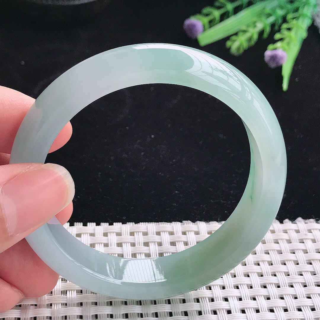 实拍A货翡翠56.5/13/8.2老坑冰胶果冻冰飘花手镯翡翠玉镯平安镯