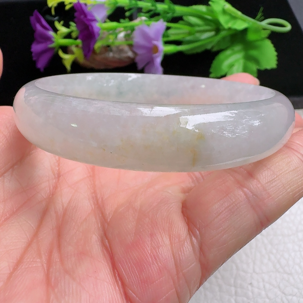 ss实拍59*12.8*7招财镯 缅甸翡翠a货手镯淡冰黄正圈玉镯子