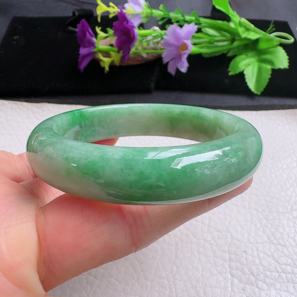 xx小圈口51*12.5*7.6平安镯 缅甸翡翠a货手镯辣绿正圈玉镯子