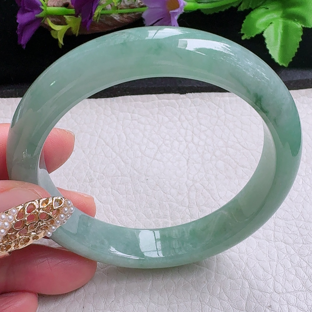 n实拍56*12.3*8平安镯 缅甸翡翠a货手镯飘花正圈玉镯子