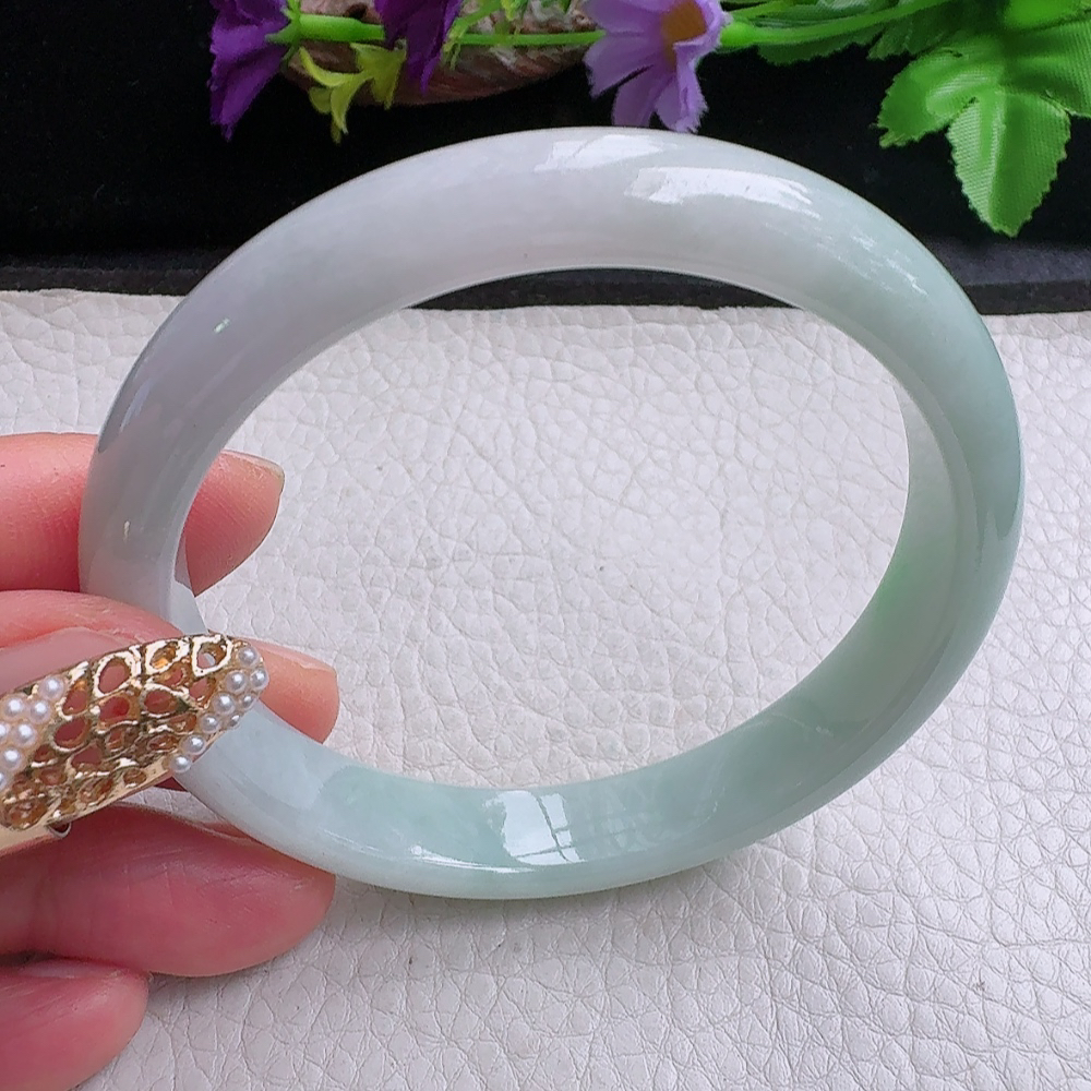 xx实拍58.5*11*7平安镯 缅甸翡翠a货手镯飘绿正圈玉镯子