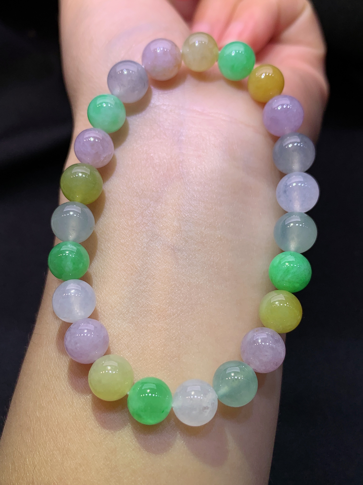 冰种多宝圆珠手串，手链，冰润鲜艳，玉质细腻，种水足，Be 直径7.8
