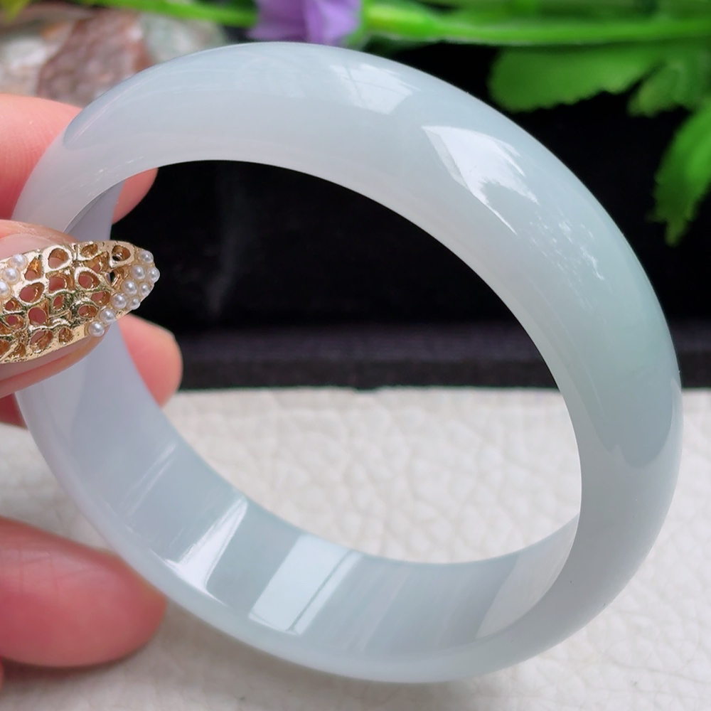 ee实拍56*15.5*6.6轮胎镯 缅甸翡翠a货手镯飘冰润正圈玉镯子