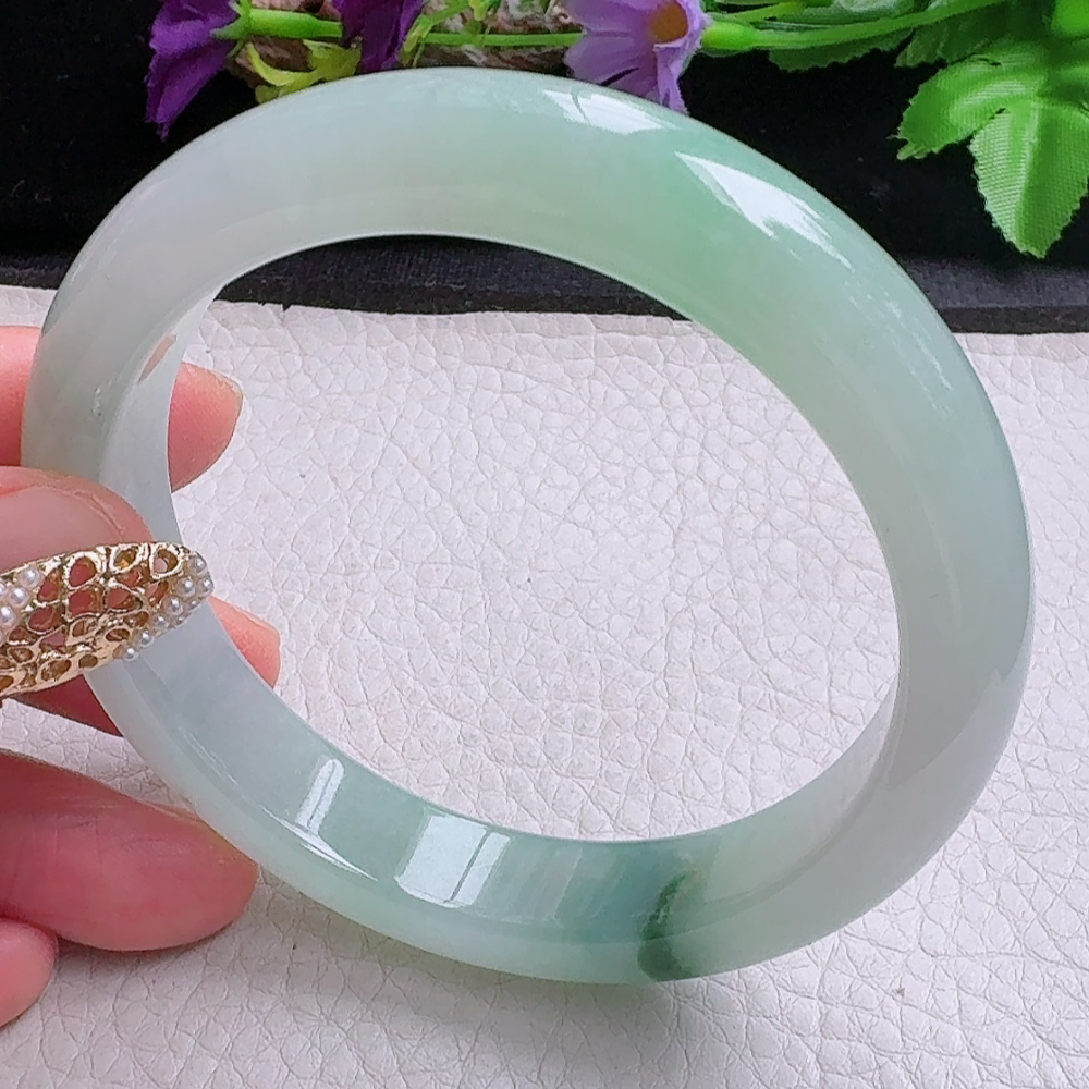 yh大圈口60.5*12.6*8.5平安镯 缅甸翡翠a货手镯冰飘花正圈玉镯子