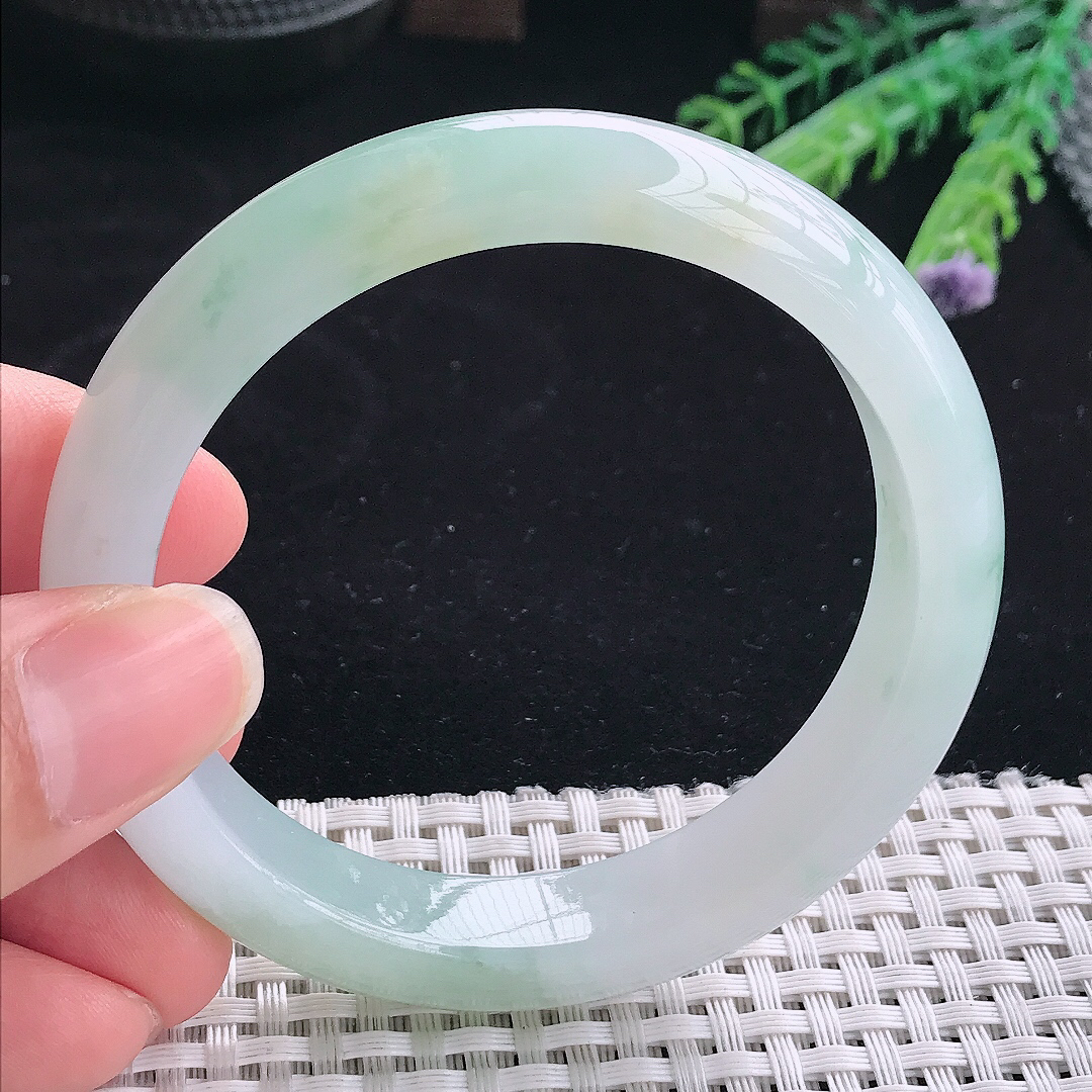 实拍A货翡翠58/12.6/8.5老坑冰胶果冻冰飘花手镯翡翠玉镯手环