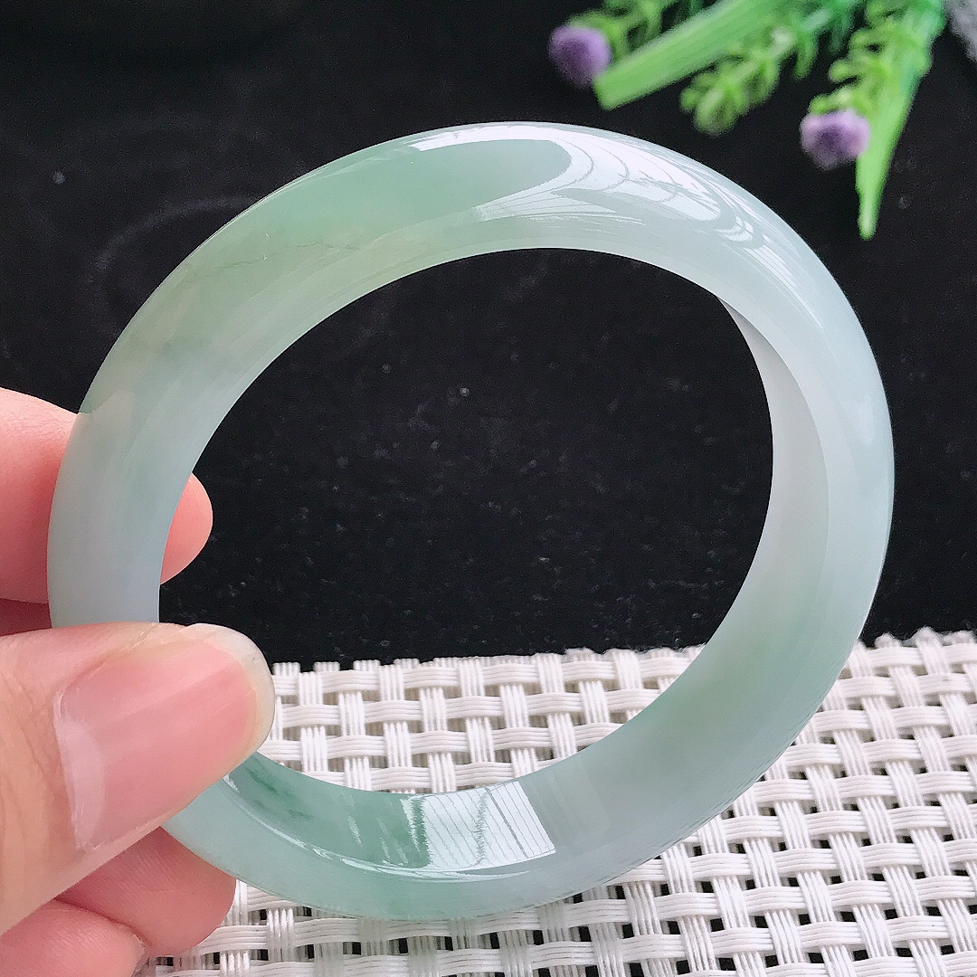 实拍A货翡翠56.5/13/8.2老坑冰胶果冻冰飘花手镯翡翠玉镯平安镯