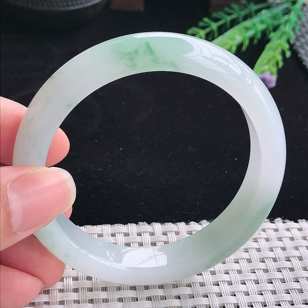 实拍A货翡翠58/12.6/8.5老坑冰胶果冻冰飘花手镯翡翠玉镯手环