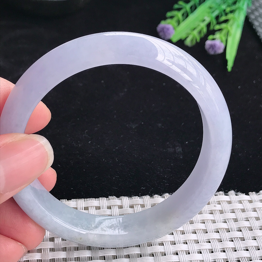 实拍A货翡翠57.5/12.8/8老坑冰润水灵紫罗兰手镯翡翠玉镯平安镯