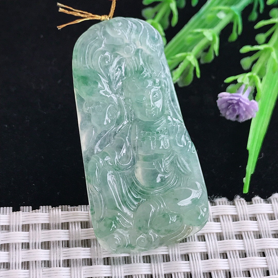 实拍A货翡翠49/25.2/6.5老坑冰晴观音菩萨吊坠翡翠玉坠挂件