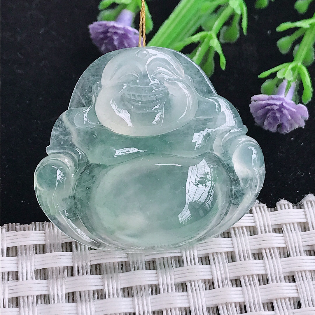 实拍A货翡翠31.8/35.6/7.3老坑冰种果冻胶冰晴佛公吊坠翡翠玉坠挂件