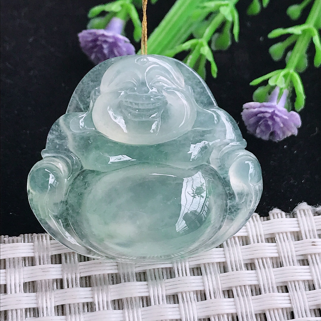 实拍A货翡翠31.8/35.6/7.3老坑冰种果冻胶冰晴佛公吊坠翡翠玉坠挂件