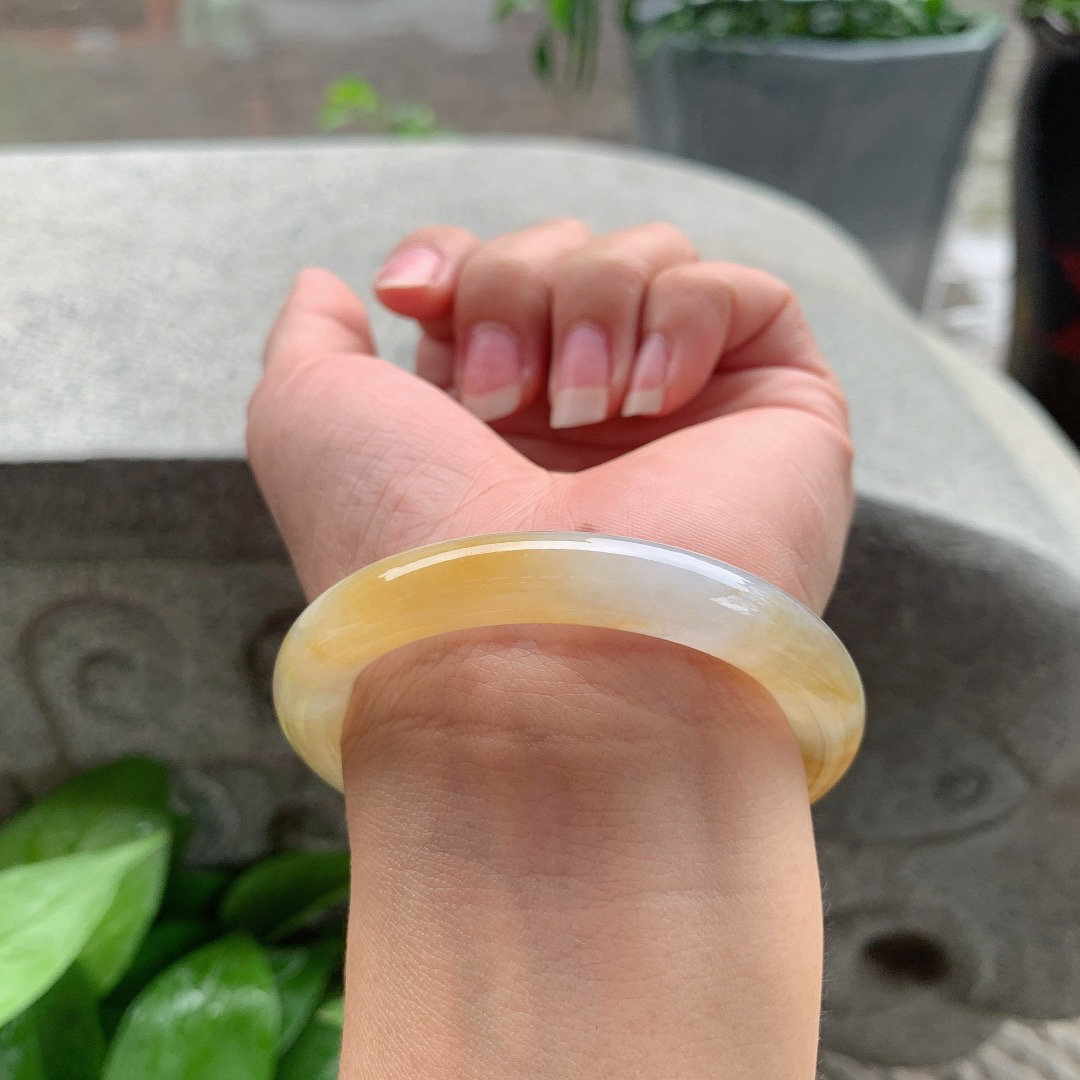 小圈口50.9-9.1 【冰黄翡圆条手镯】圆条50 51可戴