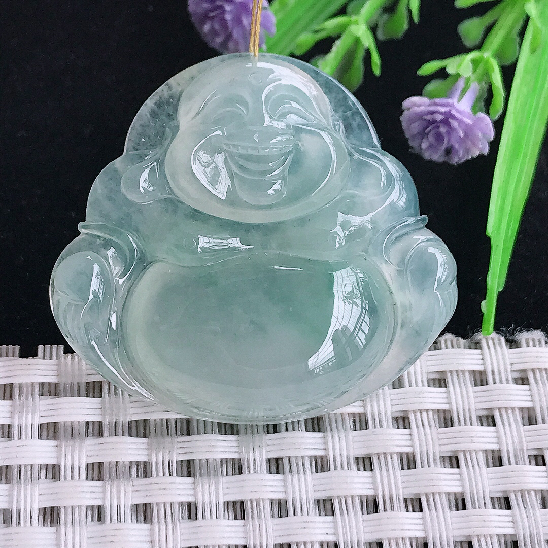 实拍A货翡翠34.9/38.3/8.3老坑冰种起胶冰晴大佛公吊坠翡翠玉坠挂件