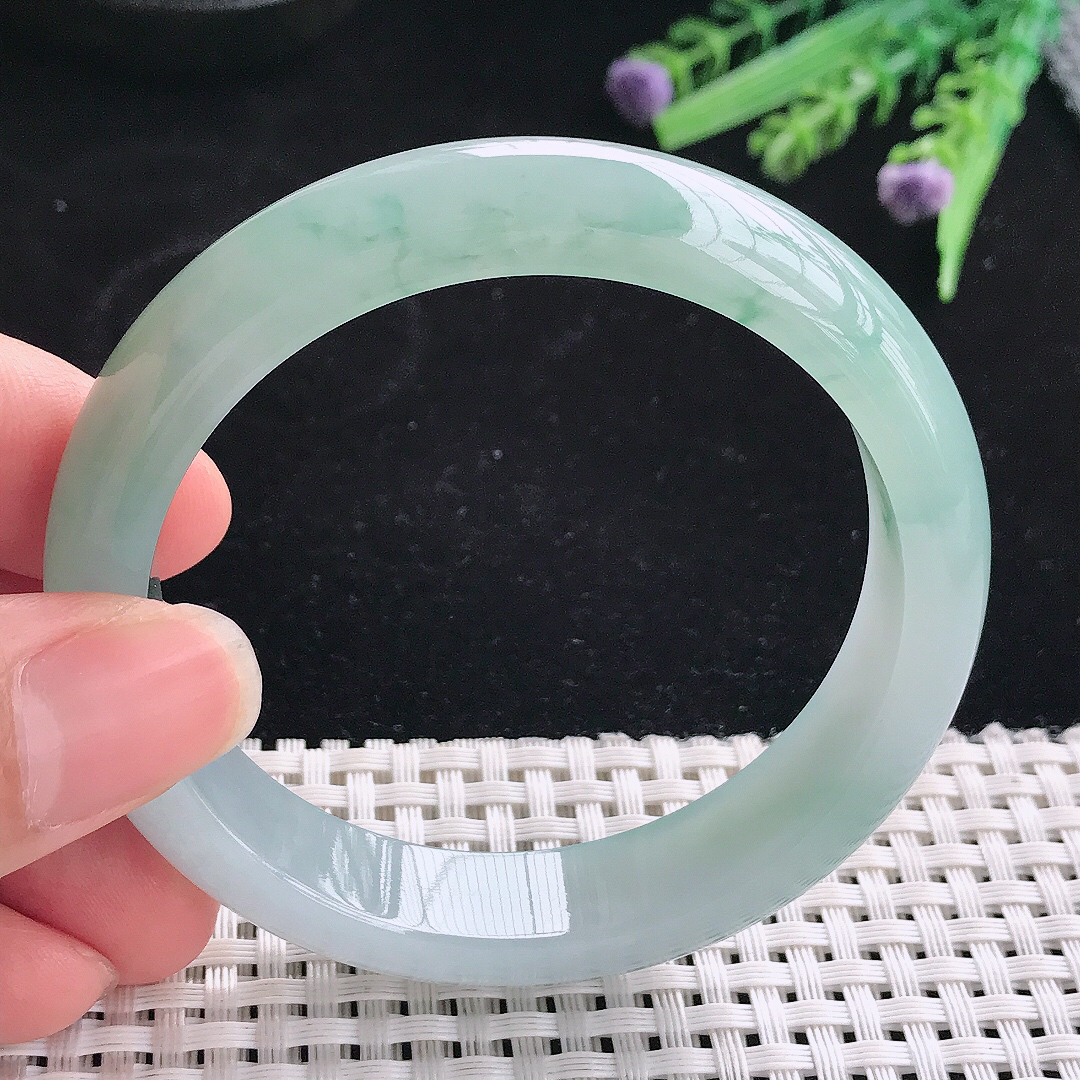 实拍A货翡翠56.5/13/8.2老坑冰胶果冻冰飘花手镯翡翠玉镯平安镯