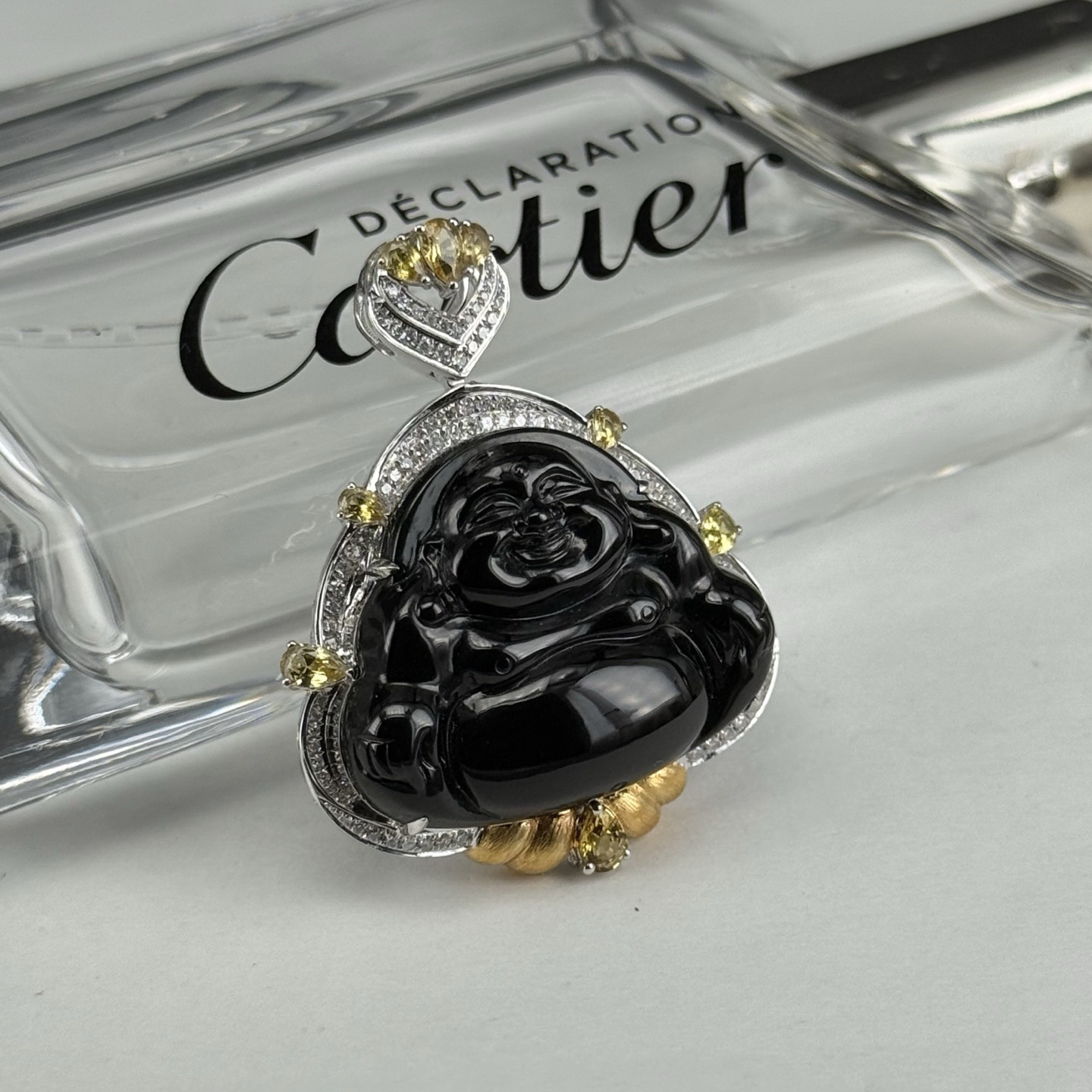 精品18k墨翠大肚佛 种好色正 黑度极好 打灯通透 油性十足 尺寸38.8