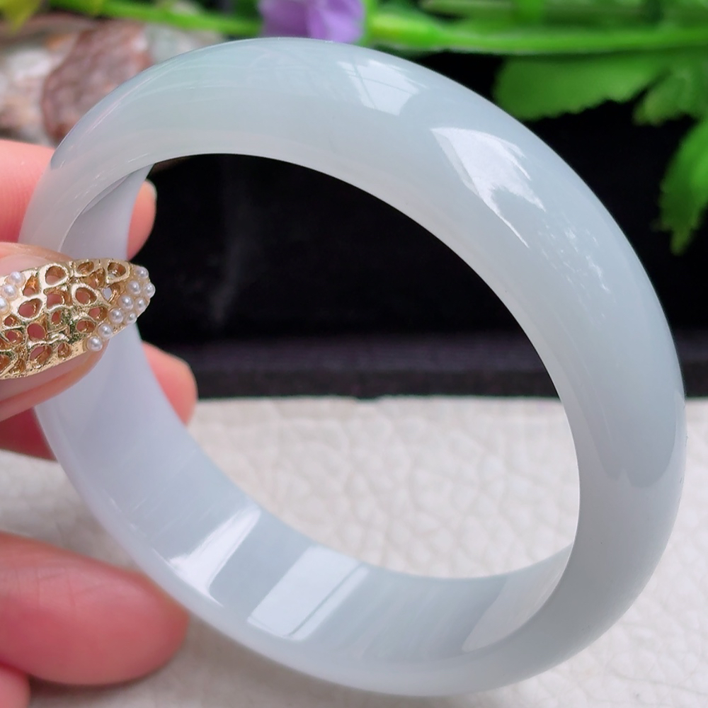 ee实拍56*15.5*6.6轮胎镯 缅甸翡翠a货手镯飘冰润正圈玉镯子