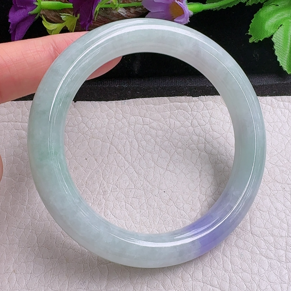 ss实拍59*11美人镯 缅甸翡翠a货手镯飘紫细润圆条玉镯子